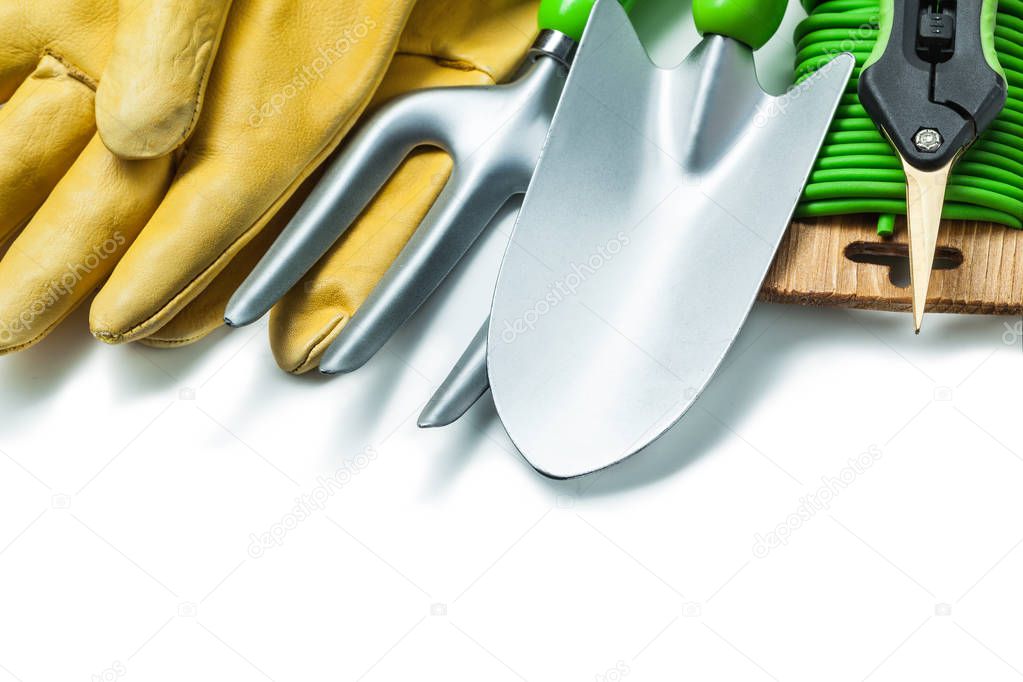 agricultural set tools hand spade fork gloves garden secateurs a