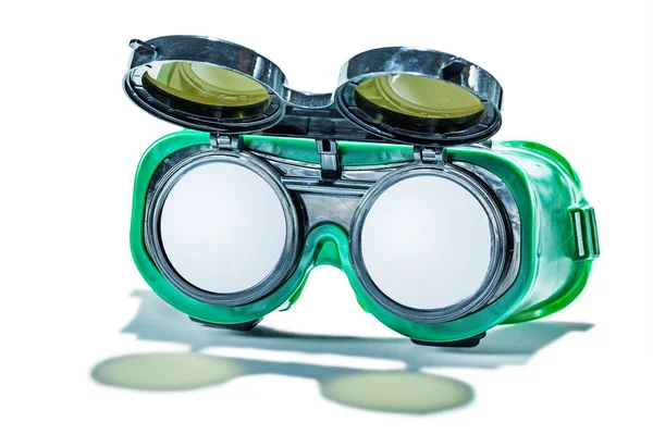 Vintage green working goggles isolated on white — Stock Photo, Image