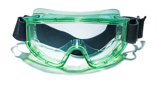 Transparent green working goggles isolated on white — Stock Photo, Image