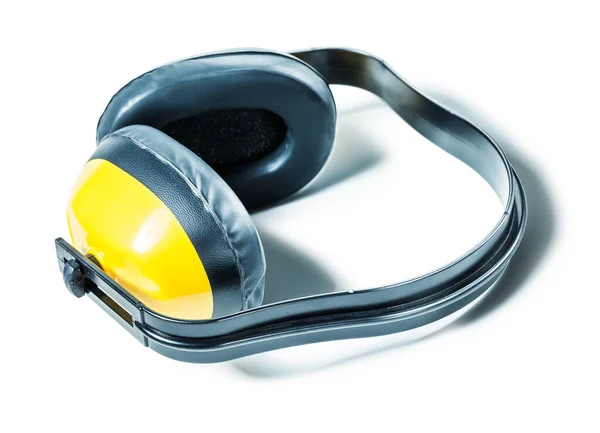 Μαύρα κίτρινα ακουστικά που απομονώνονται σε λευκό — Φωτογραφία Αρχείου