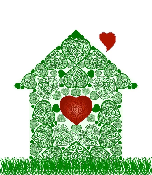 Illustration Vectorielle Une Maison Verte Symbole Cœur Intérieur Peut Être — Image vectorielle