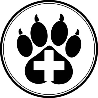 Tıbbi haç, kalp ve evcil hayvan şekilli logonun izole edilmiş çizimi. Hayvan bakımı, klinik ya da diğer evcil hayvan işleri için kullanılabilir.. 