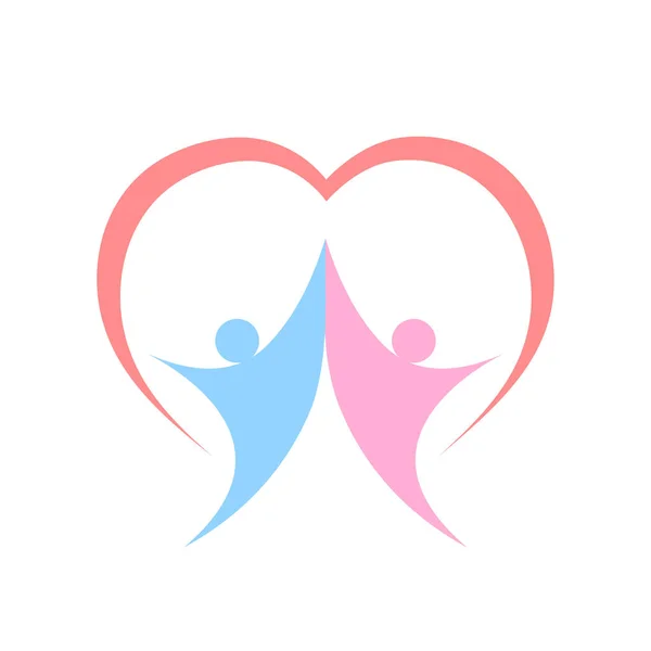 两个人在一起的矢量图解和白色背景上的心脏符号 可用作标志设计 — 图库矢量图片