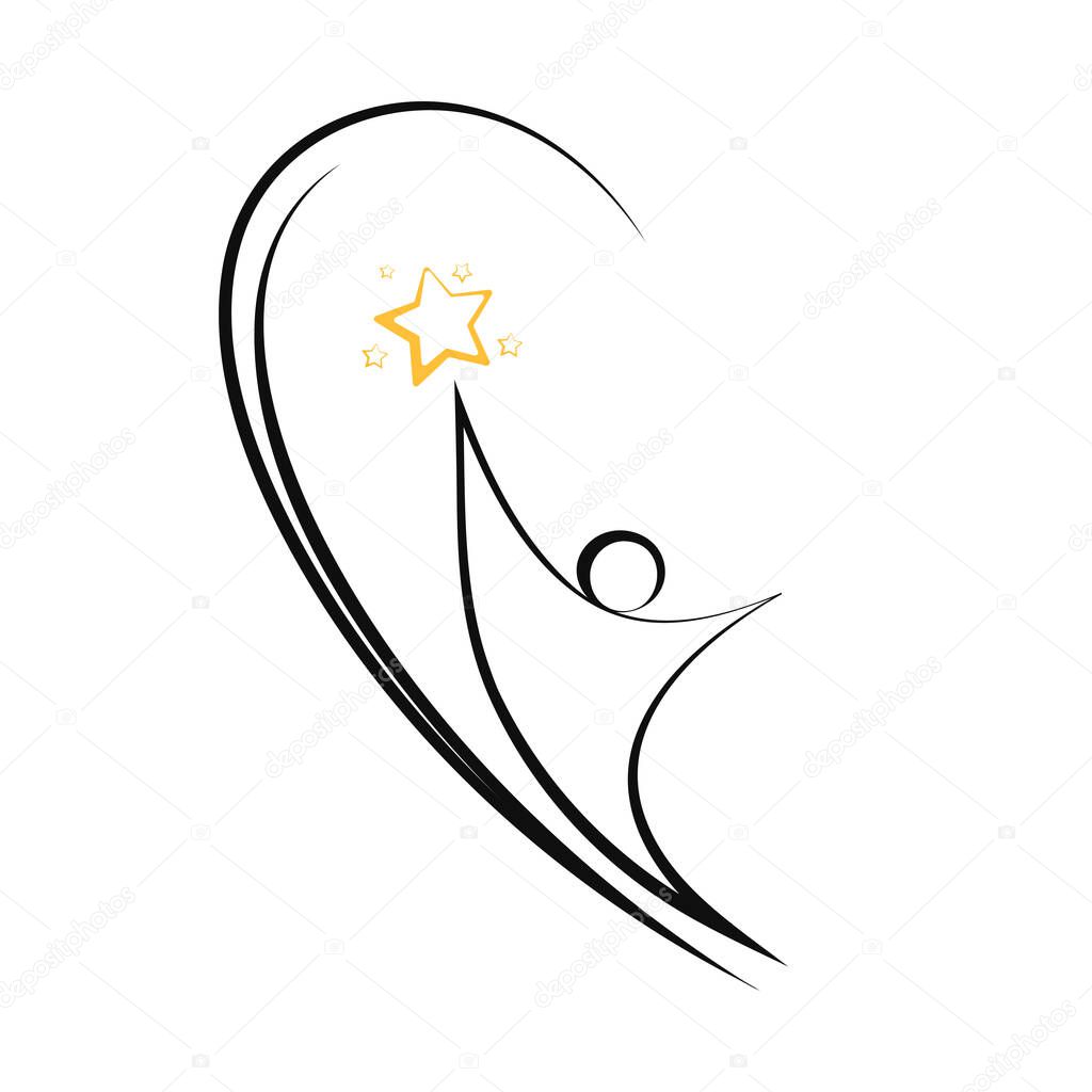 Vector illustration  of man who try to reach the star. can be used as logo of leadership and success