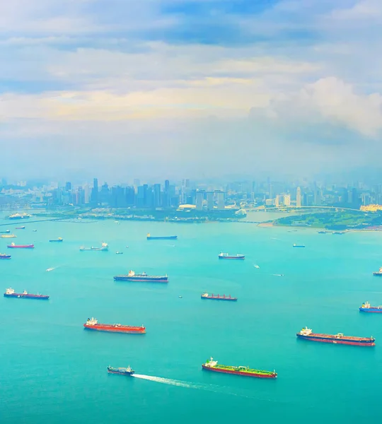 Vista Panoramica Delle Navi Cisterna Carico Nel Porto Singapore — Foto Stock