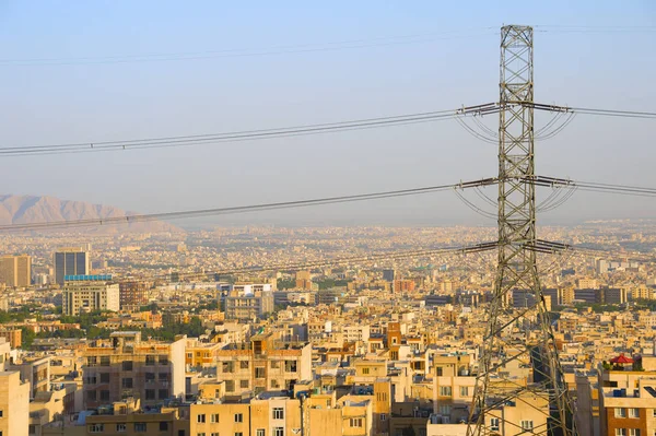 Skyline Teherán Con Poste Eléctrico Primer Plano Irán — Foto de Stock