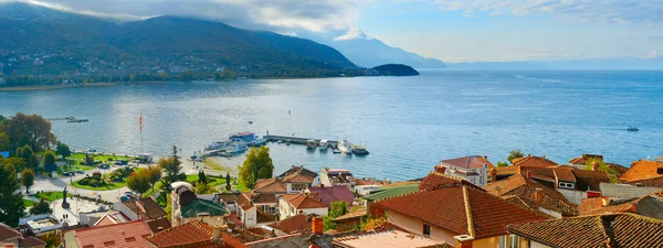 Panoramę Starego Miasta Mieście Ochryda Jezioro Macedonia — Zdjęcie stockowe