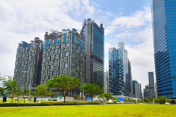 Nşaat Alanında Bir Bakış Modern Mimarisi Gökdelenler Singapur — Stok fotoğraf