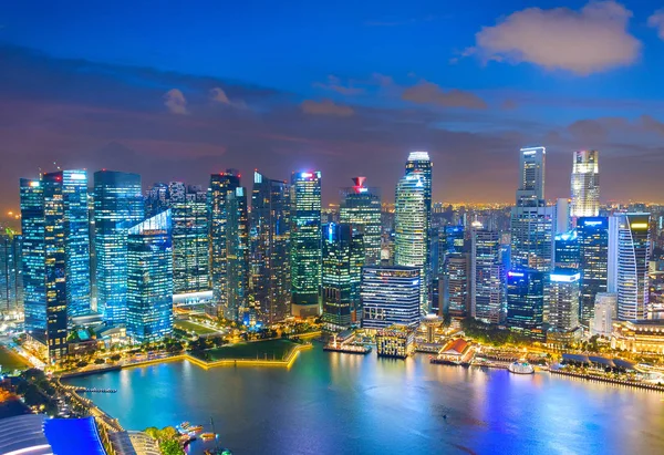 Skyline Aéreo Del Centro Singapur Por Noche —  Fotos de Stock