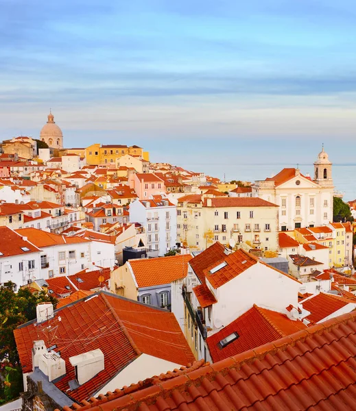 Mening Van Lissabon Oude Stad Bij Zonsondergang Portugal — Stockfoto