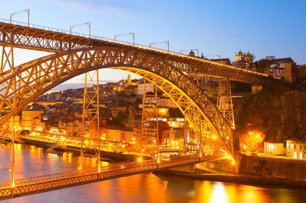 Scenic View Old Town Porto Dom Luis Bridge Twilight Portugal — Stock Photo, Image