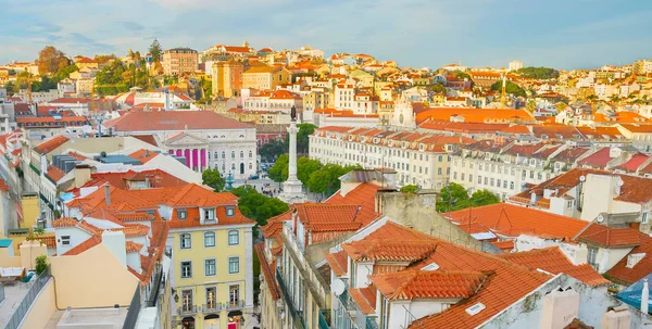 Luchtfoto Stadsbeeld Van Lissabon Centrum Bij Zonsondergang Panoramisch Uitzicht Portugal — Stockfoto