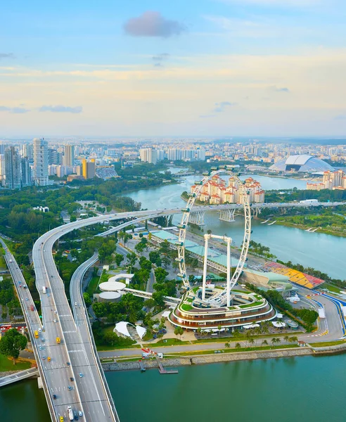 Singapur Słynnego Singapur Promy Koła Zachodzie Słońca — Zdjęcie stockowe