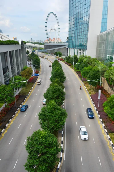 Singapur Bir Yolda Araba Singapore Flyer Içinde Belgili Tanımlık Geçmiş — Stok fotoğraf