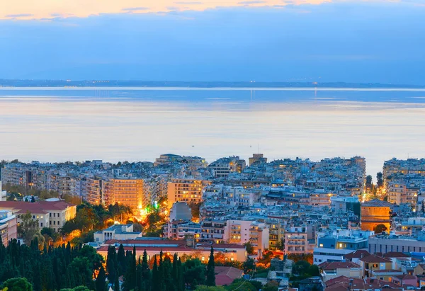 Skyline Von Thessaloniki Der Dämmerung Griechenland — Stockfoto