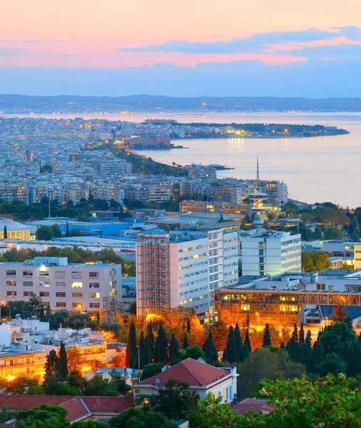 Άποψη Της Θεσσαλονίκης Στο Λυκόφως Greec — Φωτογραφία Αρχείου