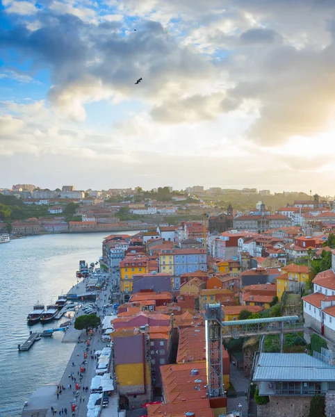 Letecký Pohled Staré Město Porto Při Západu Slunce Portugalsko — Stock fotografie