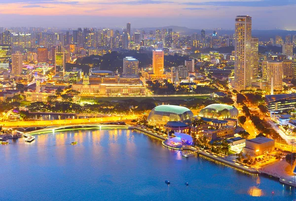 Stadsbilden Singapore Twilight Flygfoto — Stockfoto