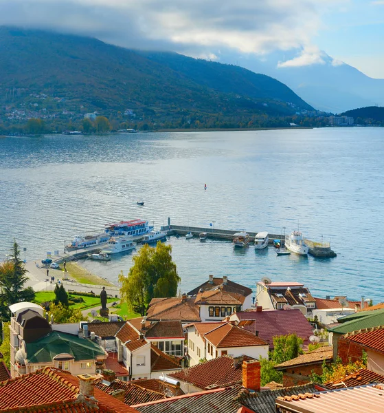 Vue Sur Vieille Ville Lac Ohrid Macédoine — Photo