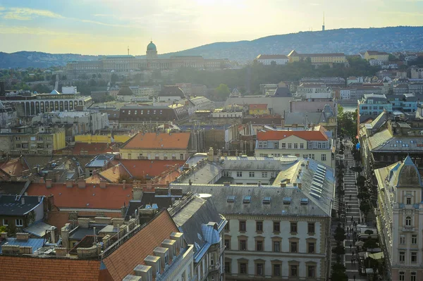 Zonsondergang Boven Boedapest Stadsgezicht Vanuit Lucht Uitzicht Architectuur Hongarije — Stockfoto