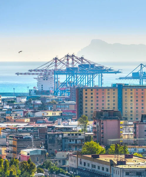 Aerial Cityscape Harbor District Freight Cranes Port Seascape Island View — Stock Photo, Image