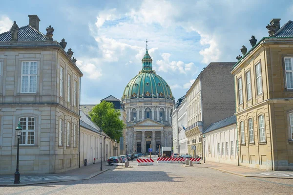Régi Város Főutcája Frederik Templom Megtekintése Felhős Koppenhága Dánia — Stock Fotó