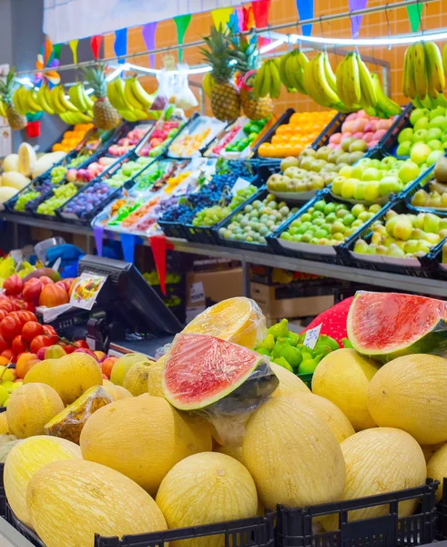 Melancias Melões Outras Frutas Mercado Bolhao Porto Portugal — Fotografia de Stock