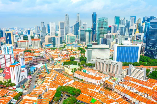 Letecké Panorama Singapuru Centra Moderní Architektury Mrakodrapy Čínská Čtvrť Níže — Stock fotografie