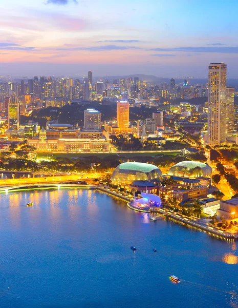 Este Városkép Szingapúri Belvárosi Core Modern Építészet Éjszaka Világít — Stock Fotó