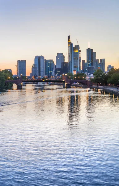 Evening Skyline Illuminated Frankfurt Downtown Modern Architecture — Stock Photo, Image