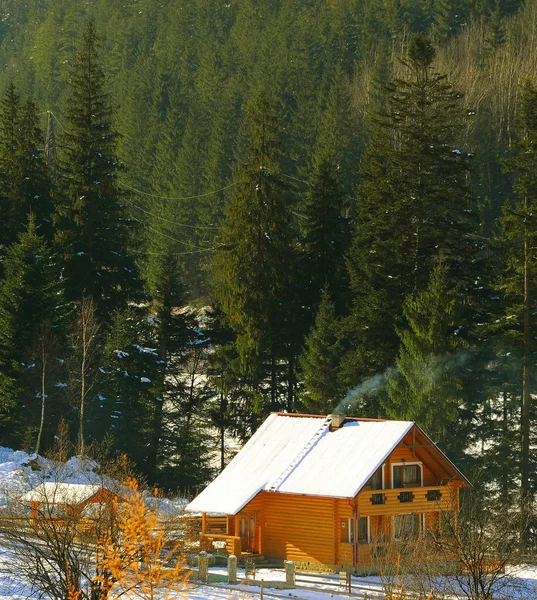Wooden House Carpathians Mountains Winter Ukraine — Stock Photo, Image