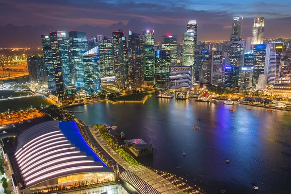 Paysage Urbain Aérien Éclairé Quartier Marina Bay Singapour Avec Ciel — Photo
