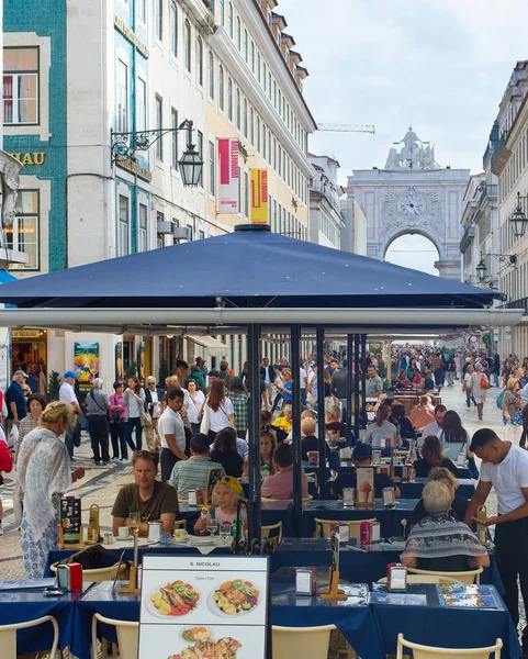 Lisboa Portugal Outubro 2018 Pessoas Rua Augusta Dia Augusta Street — Fotografia de Stock