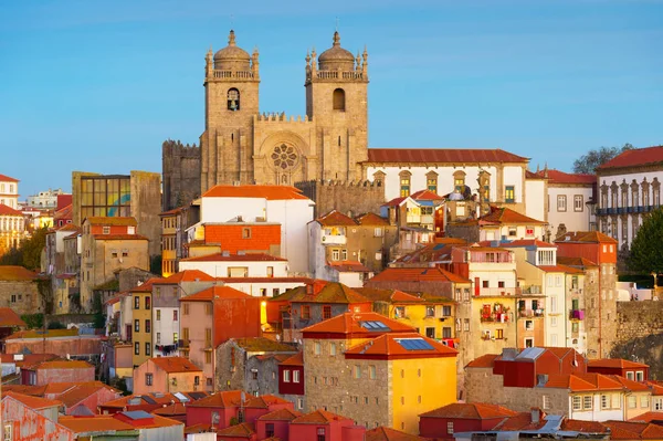 Twilight Weergave Van Historische Wijk Ribeira Porto Portugal — Stockfoto