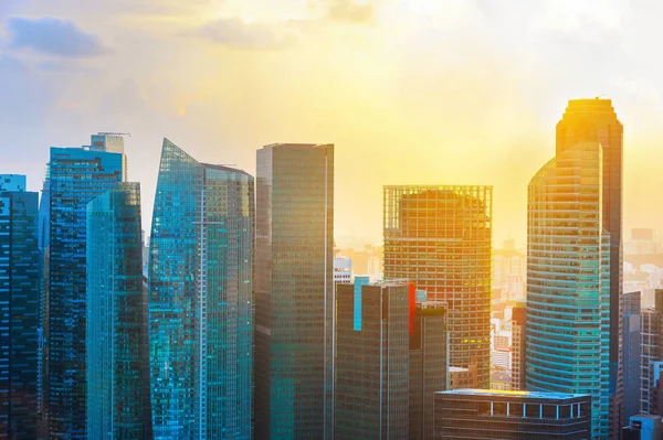 Skyline Singapour Gratte Ciel Architecture Moderne Contre Jour Coucher Soleil — Photo