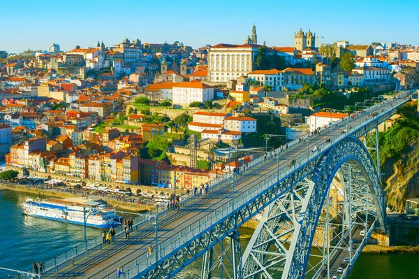 Skyline Cidade Velha Porto Com Famosa Ponte Dom Luis Portugal — Fotografia de Stock