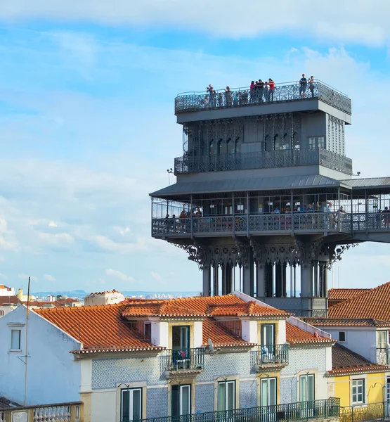 People Touristic View Point Elevador Santa Justa Lisbon Cityscape Portugal — Stock Photo, Image