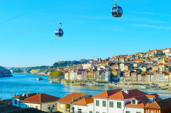 Paisaje Urbano Porto Casco Antiguo Con Teleférico Primer Plano Portugal — Foto de Stock