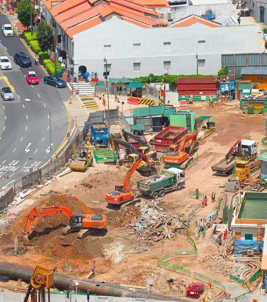 Vista Aérea Canteiro Obras Rua Singapura Chinatwon Dia Ensolarado — Fotografia de Stock