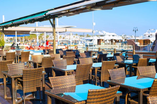 Restaurant Vide Dans Marina Paphos Coucher Soleil Chypre — Photo