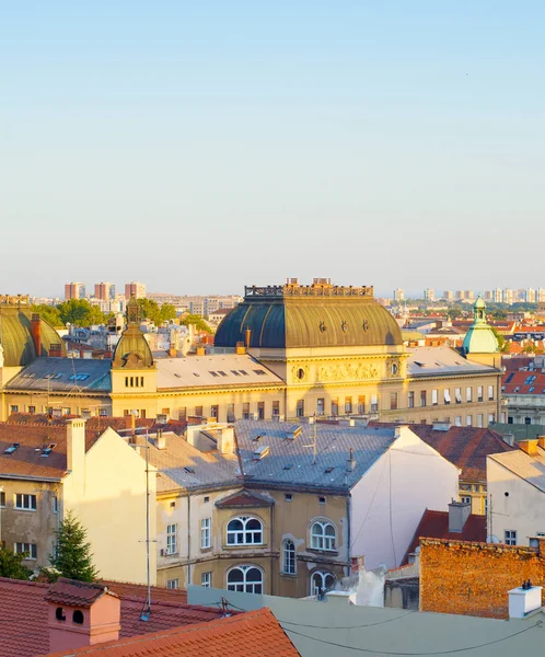 Skyline Der Zagreber Altstadt Bei Sonnenuntergang Kroatien — Stockfoto