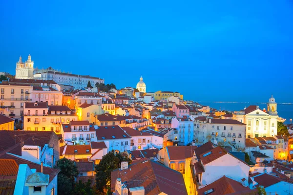 Skyline Van Alfama Lissabon Old Town Schemerlicht Portugal — Stockfoto