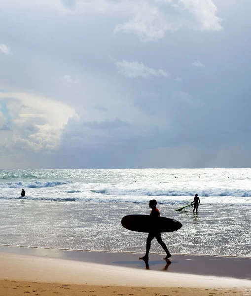 Surfer Silhouette Surfbrett Strand portugal — Stockfoto