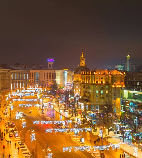 Noite Khreshatyk street, Kiev, Ucrânia — Fotografia de Stock