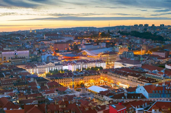 Night Lisbon Downtown Cityscape Portugal — Stockfoto