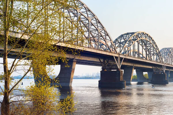 Railway bridge Dnipro river Kiev — Stock Photo, Image