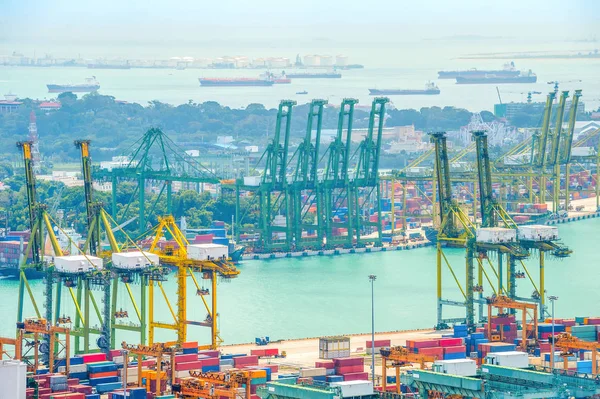 Singapore Port Shipping containers kranen — Stockfoto