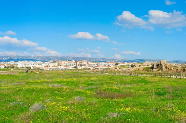 Skyline Paphos Mosaicos pessoas Chipre — Fotografia de Stock