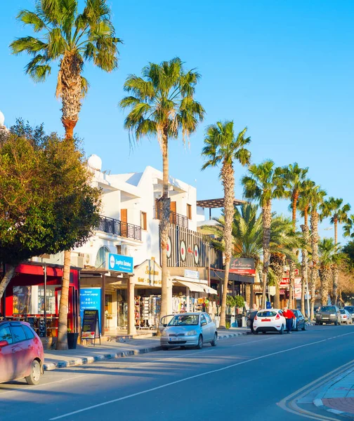 Παφοσ Κυπροσ Φεβρουαρίου 2019 Εμπορικός Δρόμος Κατά Μήκος Του Δρόμου — Φωτογραφία Αρχείου