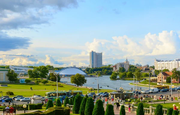 Minsk Belarus Juli 2019 Utsikt Över Minsk Centrum Med Sjö — Stockfoto